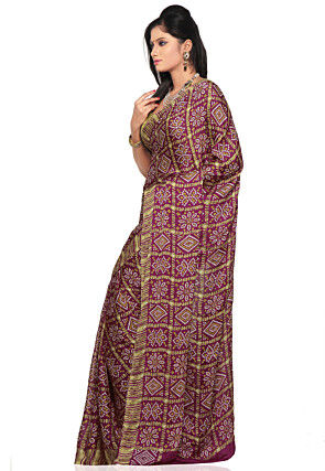 Bandhej Printed Crepe Saree in Magenta 