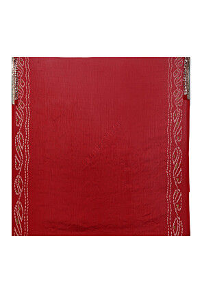 Bandhani Print Crepe Saree in Red