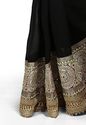 Half N Half Georgette Saree in Maroon and Black