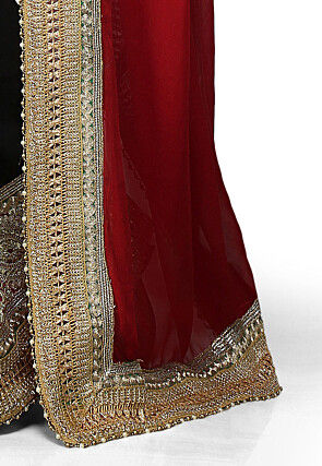 Half N Half Georgette Saree in Maroon and Black