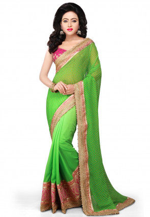 Half N Half Georgette Saree in Green