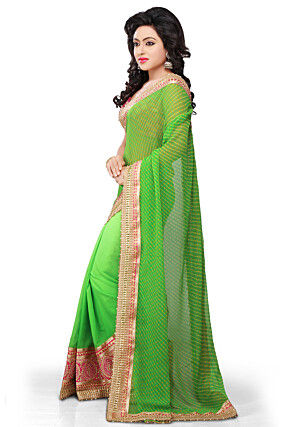 Half N Half Georgette Saree in Green