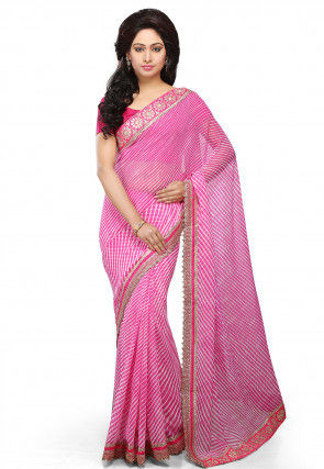 Lehariya Printed Georgette Saree in Pink 