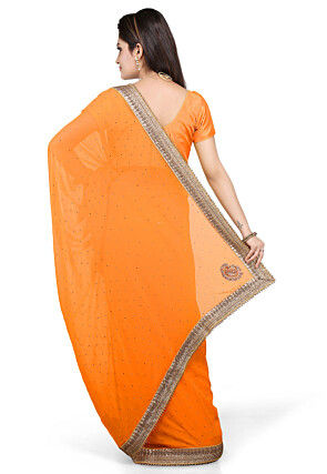 Embroidered Georgette Saree in Mustard