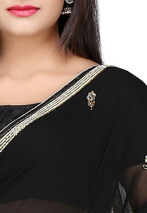 Embroidered Georgette Saree in Black