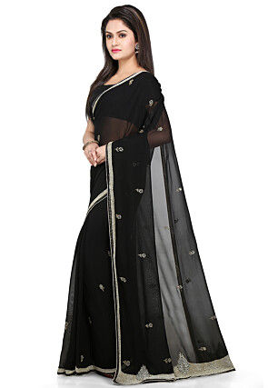 Embroidered Georgette Saree in Black