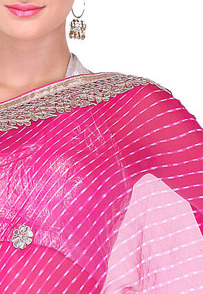 Embroidered Border Georgette Lehariya Saree in Pink