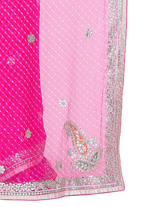 Embroidered Border Georgette Lehariya Saree in Pink
