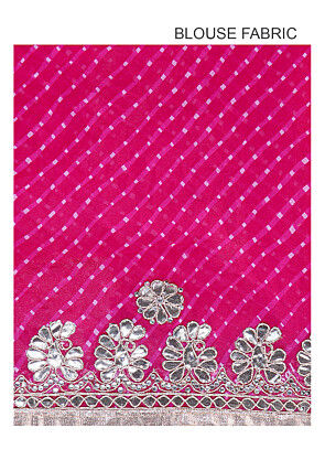 Embroidered Border Georgette Lehariya Saree in Fuchsia