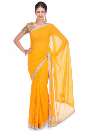 Hand Embroidered Georgette Saree in Yellow
