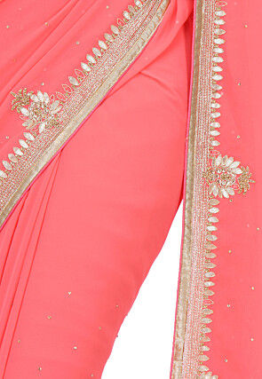 Hand Embroidered Georgette Saree in Peach