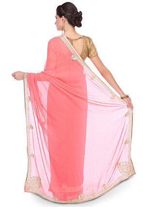 Hand Embroidered Georgette Saree in Peach