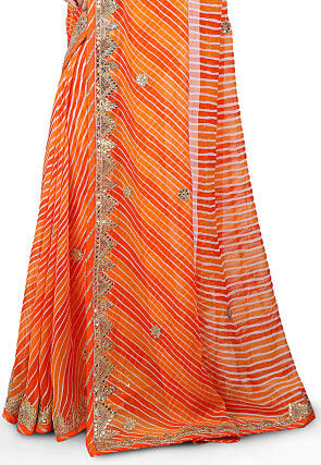  Lehariya Georgette Saree in Orange 