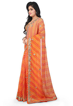  Lehariya Georgette Saree in Orange 