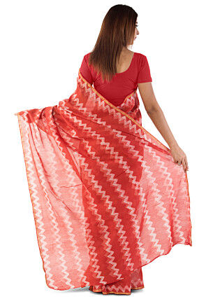 Dabu Printed Chanderi Cotton Saree in Red