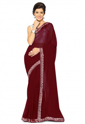 Embroidered Border Georgette Saree in Maroon