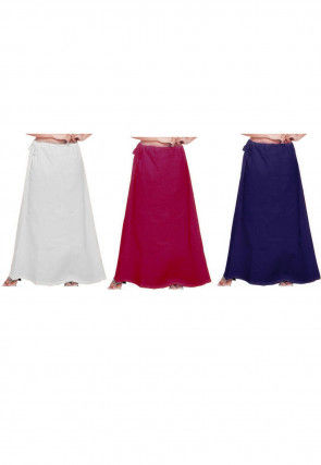 Combo Set Cotton Petticoat in White, Magenta and Navy Blue
