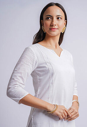 Soild Color Cotton Straight Suit in White