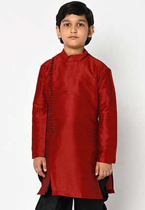 Soild Color Dupion Silk Kurta in Maroon