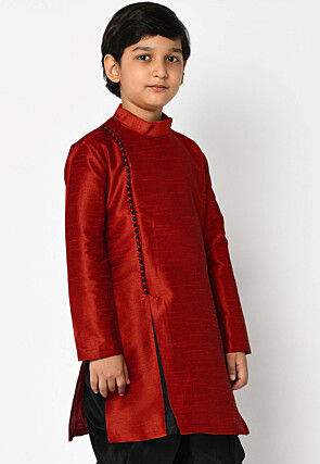 Soild Color Dupion Silk Kurta in Maroon