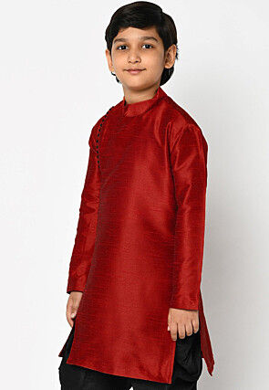 Soild Color Dupion Silk Kurta in Maroon
