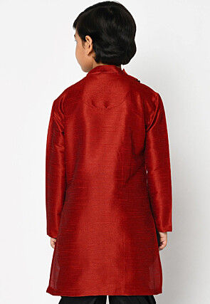 Soild Color Dupion Silk Kurta in Maroon