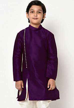 Soild Color Dupion Silk Kurta Set in Purple