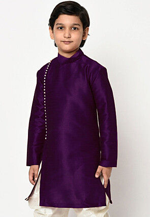 Soild Color Dupion Silk Kurta Set in Purple