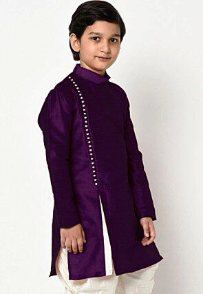 Soild Color Dupion Silk Kurta Set in Purple