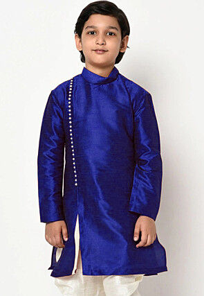 Soild Color Dupion Silk Kurta Set in Royal Blue