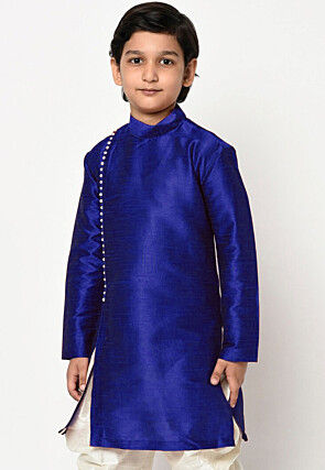 Soild Color Dupion Silk Kurta Set in Royal Blue