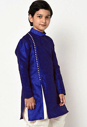 Soild Color Dupion Silk Kurta Set in Royal Blue