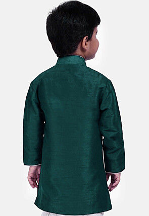 Soild Color Dupion Silk Kurta Set in Teal Green