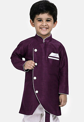Soild Color Dupion Silk Kurta Set in Violet