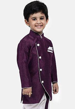 Soild Color Dupion Silk Kurta Set in Violet