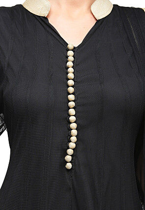 Soild Color Net Anarkali Suit in Black