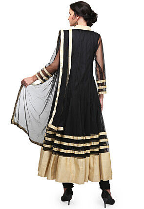Soild Color Net Anarkali Suit in Black
