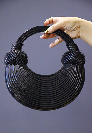 Solid Color Acrylic Round Clutch Bag in Black