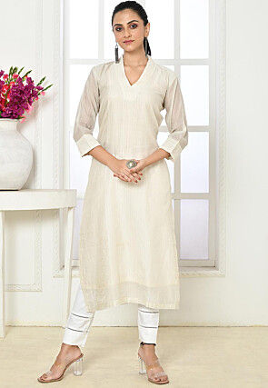 Solid Color Chanderi silk Straight Kurta  in Cream