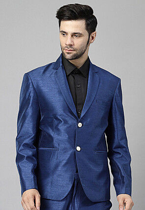Solid Color Dupion Silk Blazer in Blue