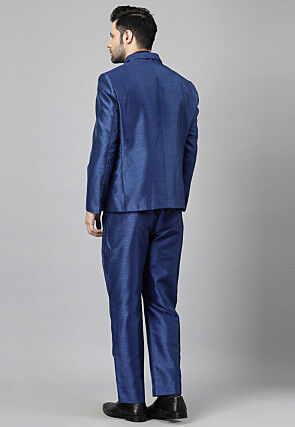 Solid Color Dupion Silk Blazer Set in Blue