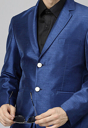 Solid Color Dupion Silk Blazer Set in Blue