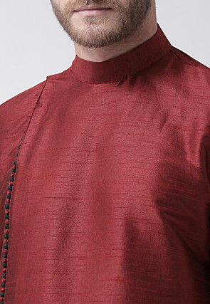 Solid Color Art Dupion Silk Dhoti Kurta in Maroon