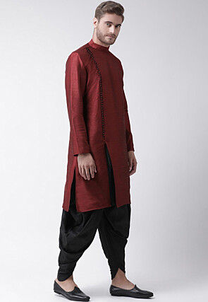 Solid Color Art Dupion Silk Dhoti Kurta in Maroon
