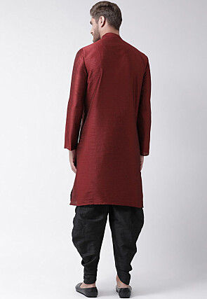 Solid Color Art Dupion Silk Dhoti Kurta in Maroon