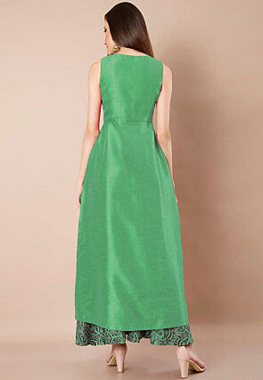 Solid Color Dupion Silk Front Slit Kurta in Light Green