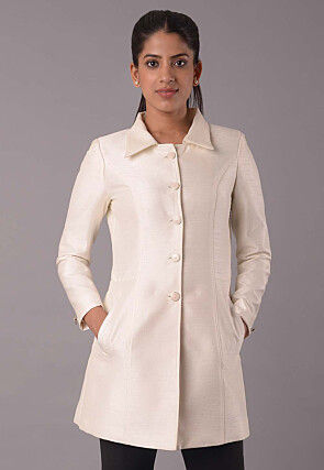 Solid Color Dupion Silk Jacket in Off White