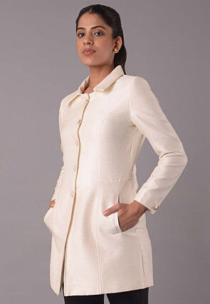 Solid Color Dupion Silk Jacket in Off White