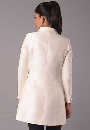 Solid Color Dupion Silk Jacket in Off White