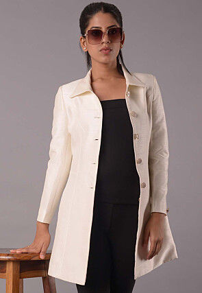 Solid Color Dupion Silk Jacket in Off White